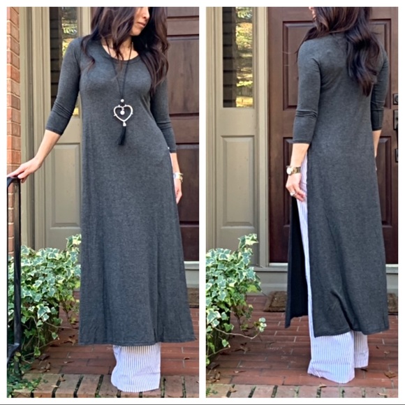 ✨LAST ONE ✨Charcoal grey high slit tunic dress - Picture 2 of 8